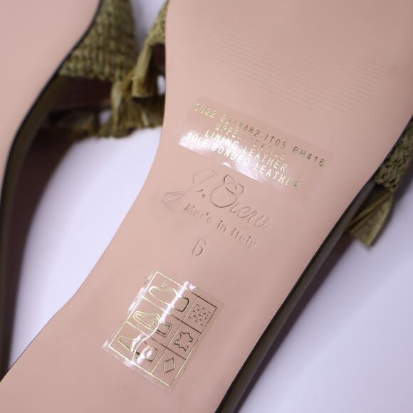 J. CREW Lina Kitten-Heel Slip On Sandals Green Woven Raffia Fringe Women's 6 - Picture 6 of 9